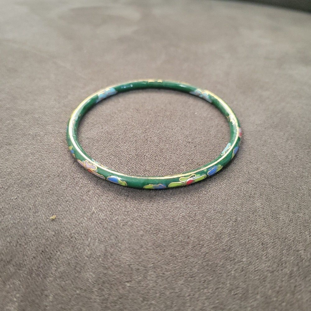 Vintage Green floral cloisonné enamel bangle bracelet